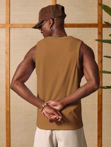 SUMWON Men's Ribbed Tank Top Sleeveless Crew Neck Undershirt Summer Essential Basic Layering Vest - Ginger - View 3