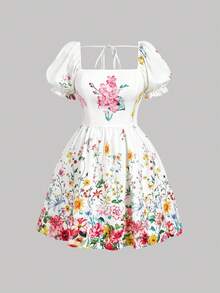 SHEIN MOD 大码女式印花波西米亚风长裙，适合度假、浪漫夏日装扮、女士度假服、女士沙滩装、女士西式连衣裙、女士印花长裙 - 彩色 - 查看 3