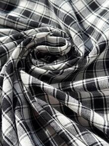 Comfortcana Plus Size Women Waist Tie Plaid Wide Leg Loose Casual Pants - Black and White - View 8