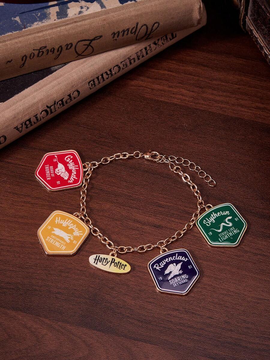 HARRY POTTER X SHEIN Cross-Border Hot-Selling Zinc Alloy Cartoon Pattern Printing Pendant, An Oval Chain Buckle Bracelet, Niche High-End Sense, Simple And Cute, Suitable For All Kinds Of Parties, Concerts, Festivals - Gold - View 1