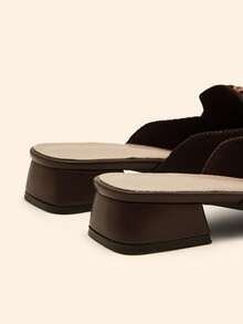 CUCCOO BASICS Women's Low Heel Square Toe Fashion Coffee Color Knit Metal Buckle Comfortable Slip-On Mules, Suitable For Daily, Commute, And Dates - Coffee Brown - View 4