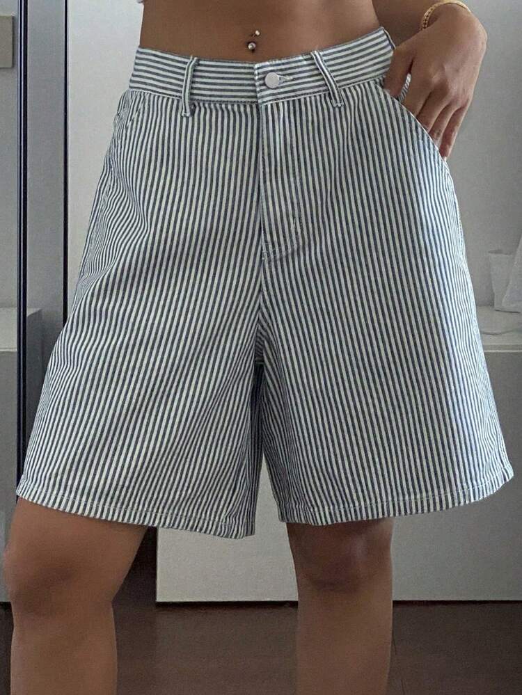 Women's Striped Loose Denim Shorts