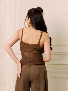 Criza Taa 吊带亮片细肩带上衣，适合春季、夏季、伊比沙岛、Y2K、酷女孩、音乐节、锐舞派对、度假、夜店、可爱秋季派对时尚毛衣 - 巧克力棕 - 查看 6