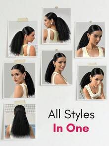 QUICK WEAR Curly Ponytail Human Hair Clip On Ponytail Claw Clip Ponytail Extension Drawstring Ponytail Extension Human Hair Afro Kinky Curly Ponytail Hair Piece VOLUMIZED Curly Pony Tail Clip In Hair Extensions For Women Deep Curly Ponytail Extension Human Hair - SNatural - View 3