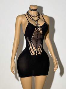 Jeanoix Women's Sexy Black Jacquard Slip Dress - Black - View 1