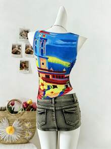 Lalippa 女士背心 / 油画风格数码印花 / 度假风沙滩风 / 休闲百搭度假风女士背心 / 春夏女士背心 - 彩色 - 查看 2