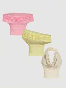 SHEIN MOD Set de 3 camisetas de tirantes versátiles para mujer en verano - Multicolor - Ver 2