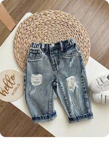 SHEIN LMoss Kids 男婴蓝色牛仔紧身锥形裤 - 淺色水洗藍 - 查看 9