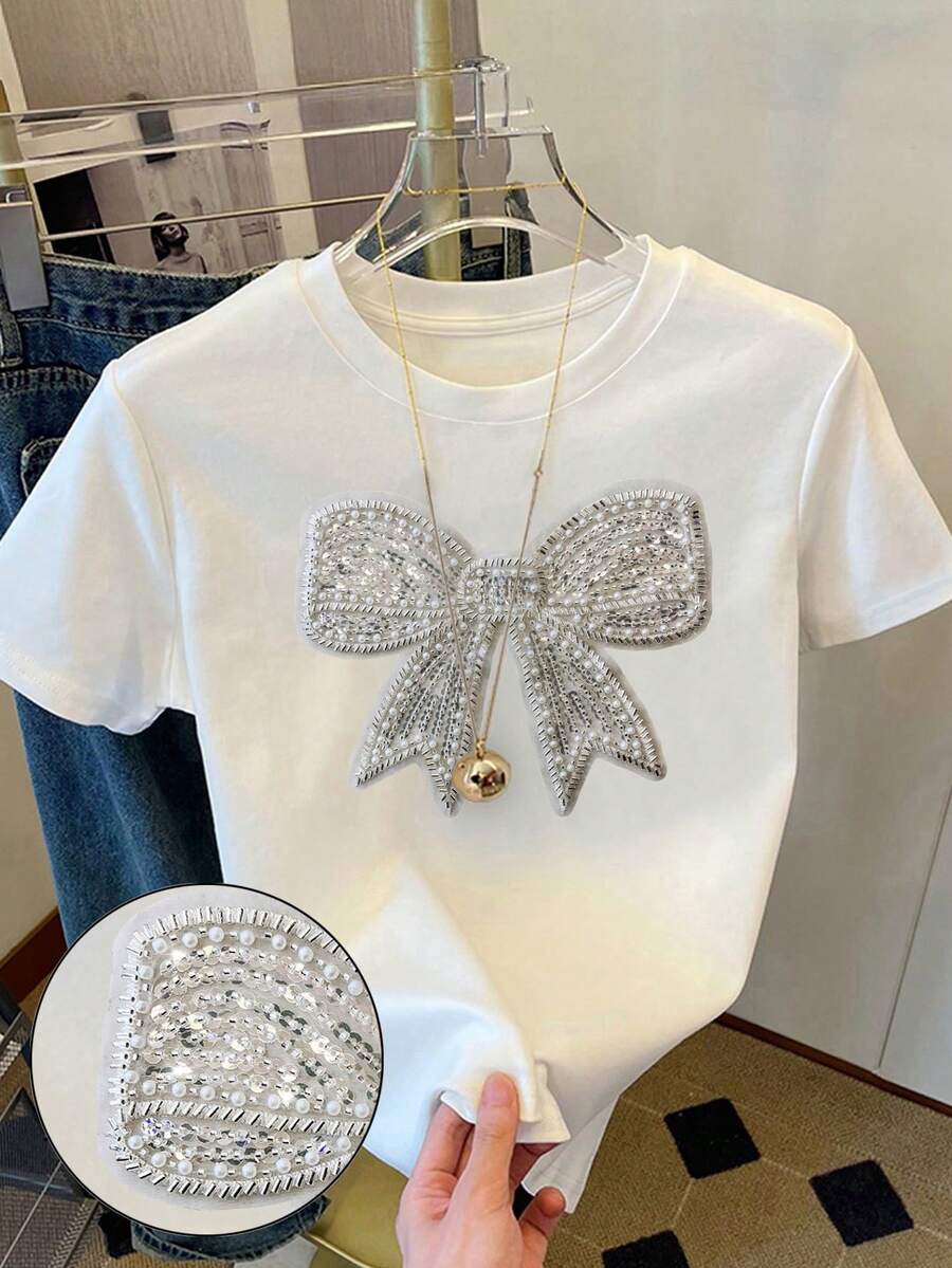 Resyla Leopard Heart Print Round Neck Short Sleeve T-Shirt, Suitable For Women All Year Round, Spring And Summer - White - View 1