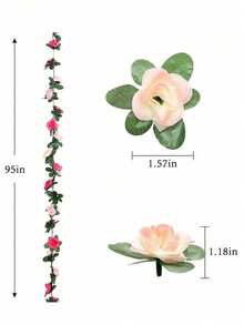 SHEIN Basic living 1/2/5件/包 人造花卉植物 45头仿真玫瑰藤蔓花卉 家居酒店办公室婚礼派对花园工艺品装饰 - 紅+粉 - 查看 19