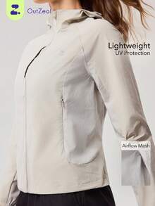 OutZeal 女士防晒夹克 露营徒步 防紫外线 轻便可收纳 拉链上衣 - 米色 - 查看 1