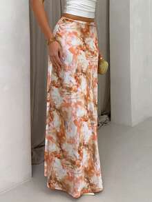 Glamine Chân váy chữ A thanh lịch, đa năng, chất liệu satin in hoa, thích hợp cho mùa hè, kiểu dáng ôm sát thời trang. - Màu vàng - Xem 3