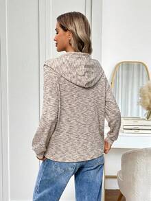 SHEIN LUNE 女士纽扣半开襟连帽华夫格针织卫衣，四季皆宜，长袖上衣，适合毕业季、返校季、毕业典礼、教师节等场合，秋冬季返校季必备。 - 彩色 - 查看 2