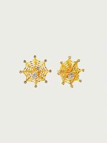 Glisma Elegant Fashion Spider Web Design Earrings With Rhinestones, Graceful Charm, Gift For Women, Old Money,Outfits,Classy,Metallic/Texture,Vintage,Elegant,For Mom/Women/Girl/Mother,Gemstone Outfits, Old Money,Metallic/Texture,Gemstone,For Mom/Women/Girl/Mother,Premium,Vintage,Classy,Gold,Easter,Travel/Beach/Vacation,Boho,Grunge - Gold - View 5