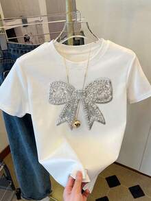 Resyla Leopard Heart Print Round Neck Short Sleeve T-Shirt, Suitable For Women All Year Round, Spring And Summer - White - View 4