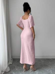 Modelyn Đầm nữ thanh lịch cổ bèo phối màu, khóa kim loại, khóa cài, dáng ôm, thích hợp cho mùa xuân/hè. - Hồng - Xem 3