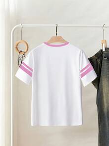 Camiseta de mujer casual de manga corta con cuello redondo y estampado de corazón - Blanco 4 - Ver 5