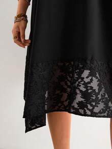 Freevana 大码休闲提花拼接不对称下摆吊带连衣裙 - 黑色 - 查看 7