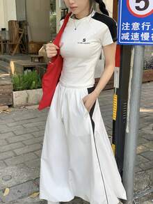 DAZY Women's White Floral Bud Skirt, High Waist A-Line Unique Design Sexy Long Skirt, 2 Pieces Set, Summer - Black and White - View 4