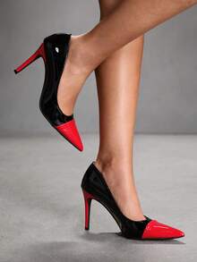 CUCCOO SZL Women's Black And Red Stiletto Pointed Shoes - red and black - View 5