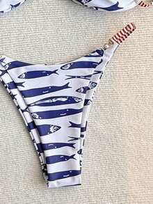Swim Vcay 2026春夏红白条纹可调节细肩带露背蓝色鱼尾高衩比基尼泳衣两件套女装 - 彩色 - 查看 4