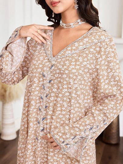 Yasmyna Đầm kiểu Ả Rập thêu hoa trang nhã, kín đáo dành cho phụ nữ