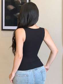 DAZY Black Hollow Neck Camisole Top With Built-In Padded For Women - Black - View 2