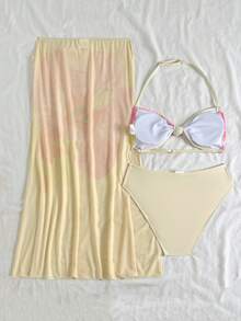 SHEIN Teen Girls Floral Print Vacation Style Bikini Set - Yellow - View 2
