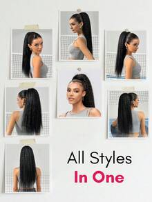 QUICK WEAR 真人发束带马尾辫，蓬松直发马尾辫，真人发接发，自然黑色接发，夹式马尾辫接发，女士蓬松直发马尾辫接发，真人发发片，日常佩戴方便，易于佩戴，1件装，适合运动、度假、旅行、节日、舞会、户外、角色扮演、校园、学校、海滩、婚礼、露营、假日装扮、夏季装扮，营造度假氛围，展现魅力、优雅、休闲时尚风格。 - SNatural - 查看 3