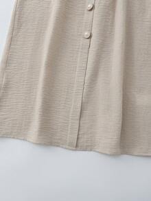 Lyxana Vestido elegante de mujer con diseño de botones de perla, cuello redondo y sin mangas, nuevo y casual para el verano - Albaricoque - Ver 7