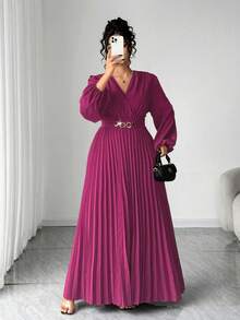 Elenzga Đầm nữ cỡ lớn màu hồng, khóa kim loại trang trí, xếp ly, cổ chữ V, ôm eo, thích hợp cho mùa tựu trường, lễ tốt nghiệp, Ngày Valentine, lễ hội âm nhạc, Ngày của Mẹ, Halloween, Lễ Tạ ơn, Lễ Phục sinh, Ngày Quốc khánh, dạ hội, tiệc hẹn hò, mùa cưới, du lịch ngoài trời. - Màu đỏ tím - Xem 5