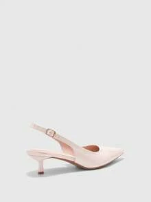 CUCCOO BIZCHIC Sandalias de tacón alto con punta puntiaguda, de piel de patente PU, minimalistas, con correa de tobillo y hebilla de metal, adecuadas para el trabajo y el uso diario - Beis - Ver 6