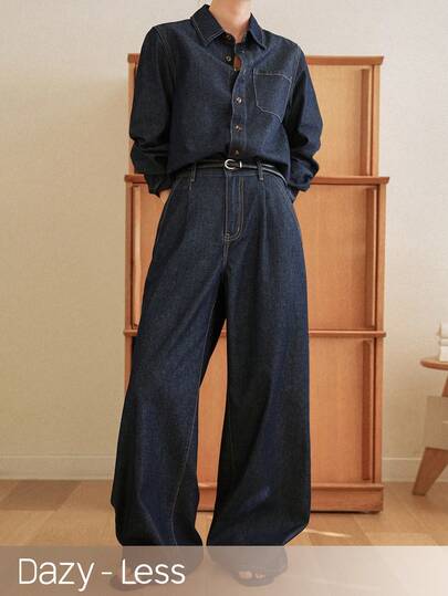 Dazy-Less Women's Casual Commuter Shirt & Jeans Set