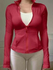 DAZY Women's Casual Sports Cardigan Jacket, Spring - Red - View 5