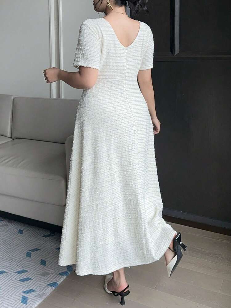 Dazy Plus Plus Size Summer Elegant Textured Button Decor Waist Midi Dress Sundress