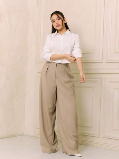 Criza Taa 超宽腿褶裥西装套装，仅含可爱约会之夜、外出夜游、工作、办公室、冬季派对、优雅情人节及春季穿着的裤子。