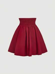 SHEIN MOD 女士纯色高腰复古宫廷风喇叭裙，饰以仿珍珠纽扣，适合上学、约会、派对、度假、下午茶、生日等场合。 - 酒紅色 - 查看 2