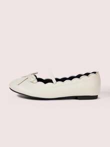 CUCCOO DOLLMOD Silver Round Head Pleated Dance Ballet Shoes French Retro One-Pedal Flat-Soled College Single Shoes Women's Gentle Temperament Bow Versatile One-Word Belt Mary Jane Shoes - Off-white - View 2