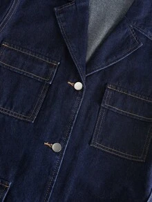 GlowEve Áo khoác denim dài tay màu trơn dáng casual dành cho nữ - Rửa tối - Xem 4