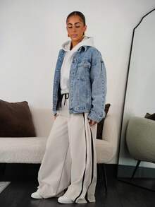 SAYEHFBABY Women's Drawstring Waist Wide Leg Casual Loose Sports Barrel Leg Pants - Apricot - View 6