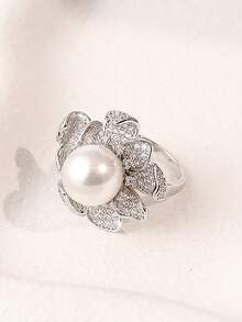 Enchnt 1 PC Gorgeous Cubic Zirconia & Faux Pearl Ring For Women For Mother's Day Gift Party Jewelry - 1# - View 13