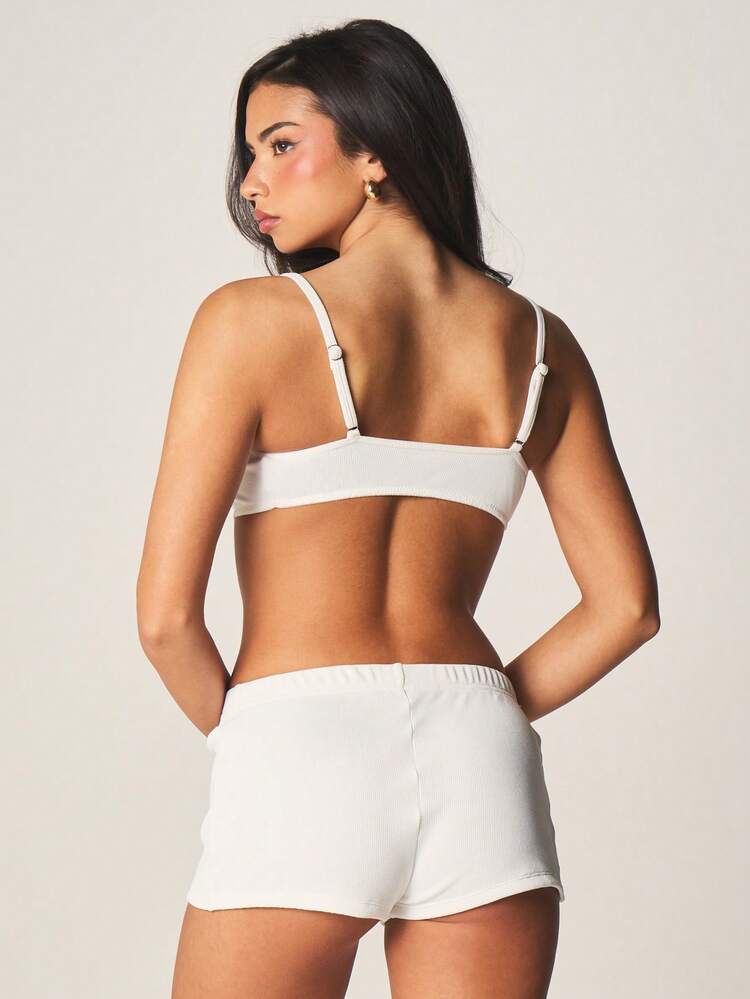 MISSGUIDED Ribbed Waffle Knit Boyshort Underwear With Rose Floral Trim Detail Comfortable Loungewear Bottoms
