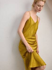 Ocili Women's Elegant Loose Jacquard Camisole Nightgown - Mustard Yellow - View 5