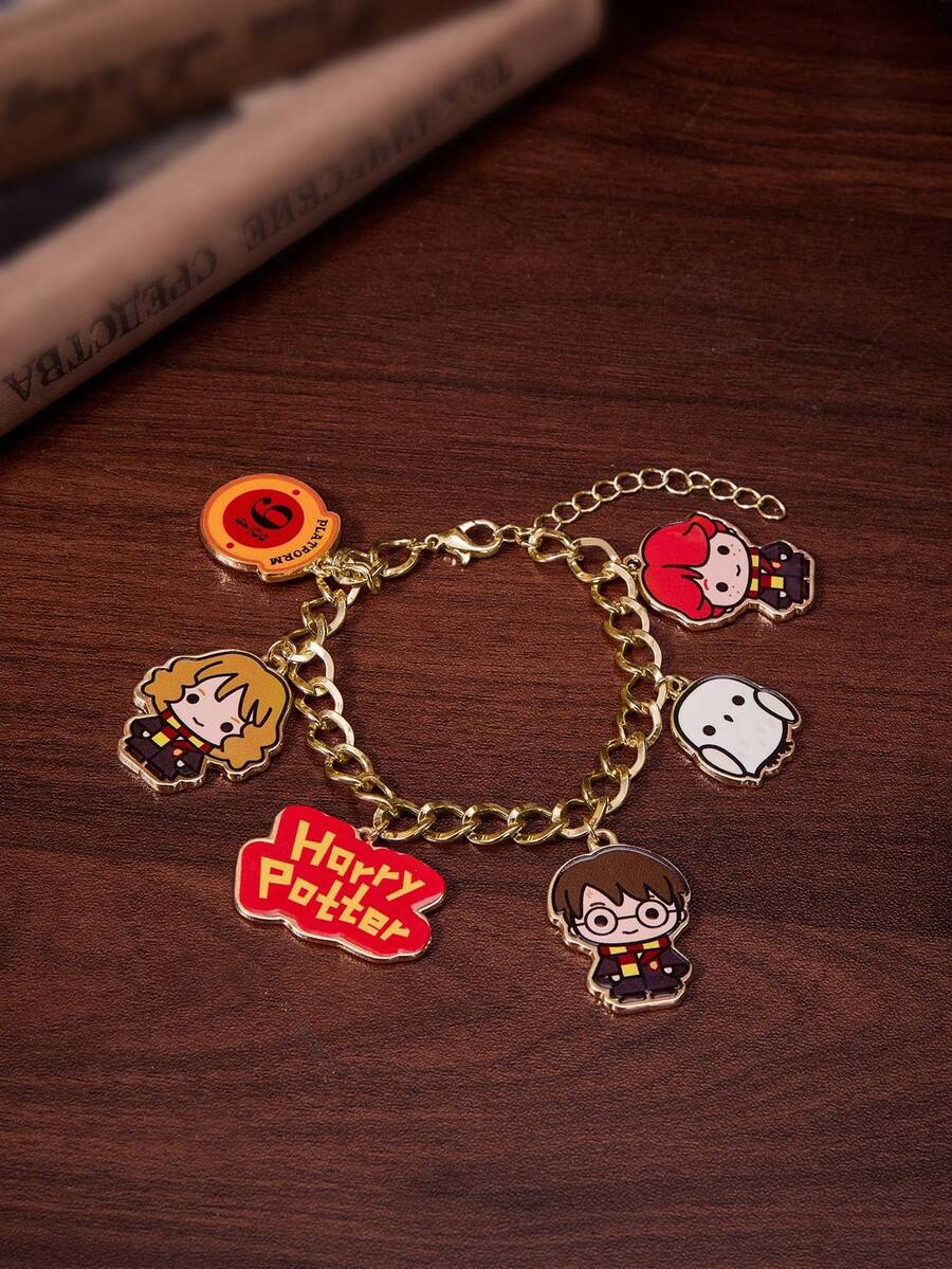 HARRY POTTER X SHEIN 1件锌合金卡通动物印花吊坠手链，简约优雅，适合派对、音乐会、节日等场合。 - 金色 - 查看 1