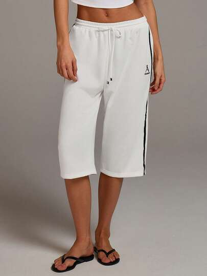 Athîral Women's Casual White Elastic Waist 7/8 Pants