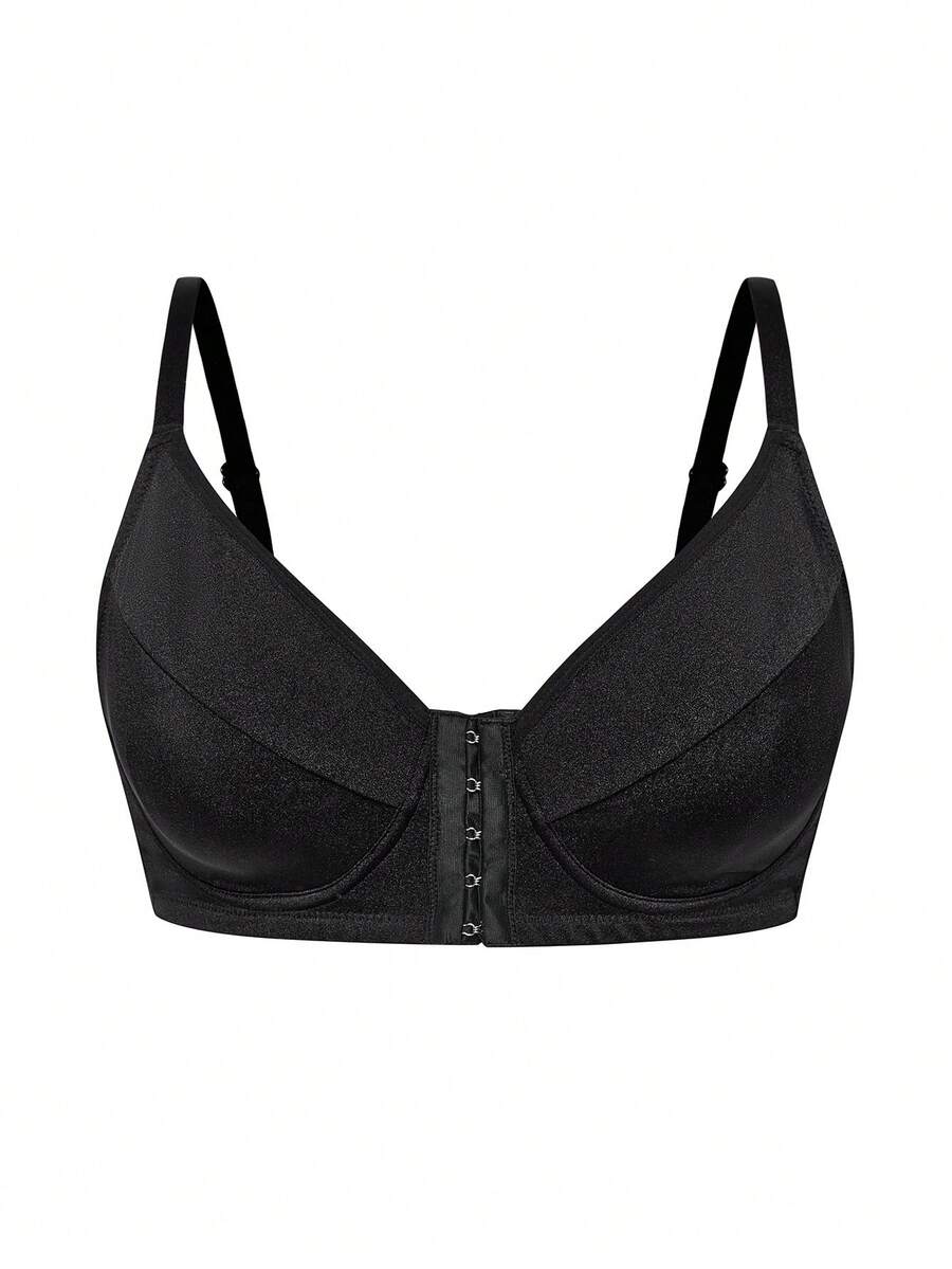 SHAPORA 1 chiếc áo ngực cỡ lớn màu đen có gọng, cài phía trước, nâng đỡ và tạo dáng cho phụ nữ ngực lớn. - màu đen - Xem 1