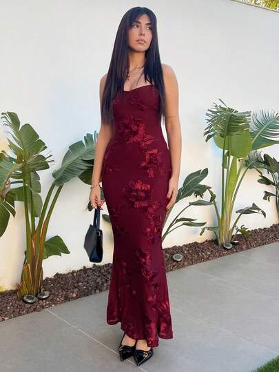 Hitanina 3D立体花卉性感紧身吊带裙