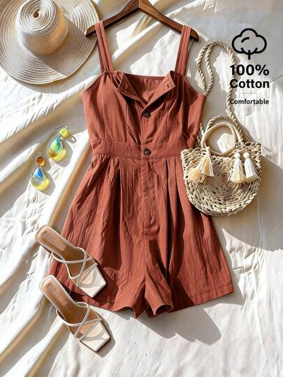 GlowEve Women's Solid Color Single-Breasted Casual Romper