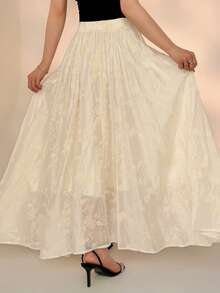 DAZY Women's Elegant Floral Embroidered Skirt - White - View 3