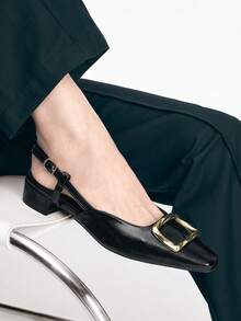 Mnmlis Women's Spring/Summer New Minimalist Soft Leather Open-Toe Backstrap Low Heel Fashion Shoes, Versatile Comfortable Pointed Toe Elegant Black High Heels Valentine's Day - Black - View 9